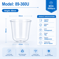 Gobelets et couvercles jetables en PET transparent de qualité alimentaire 89-360U avec pailles pour les salons de thé Boba, impression par transfert thermique personnalisée OEM