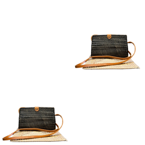 Lombok Tri-Shape Long Rattan <b>Wallet</b> Bag Handmade Leather Strap <b>Compact</b> Ethnic Crossbody Design for Natural Wicker Craft Lovers - Product Image 4