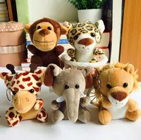 Mini-jouets en peluche animaux sauvages de la forêt : singe, tigre, girafe, lion, éléphant – Porte-clés en peluche doux