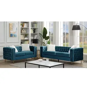 Bán Buôn Sang Trọng Châu Âu Tùy Chỉnh Trang Trí Thanh Lịch Bạc Nhung Cắt Sofa Set Cho Phòng Khách