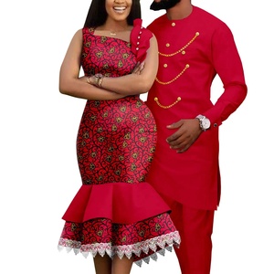 Tenues assorties pour couples Dashiki africaines, grandes tailles, chemises et pantalons pour hommes, vêtements de fête de mariage 23C039 - Product Image 4