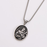 Collier pendentif tendance en acier inoxydable plaqué or 18 carats avec médaillon Saint François d'Assise, bijoux religieux en gros