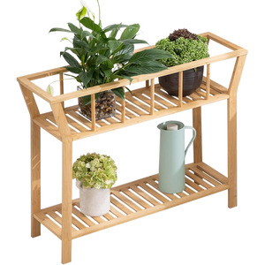 Étagère à fleurs en bambou à double niveau avec rangement pour une utilisation intérieure et extérieure - Product Image 5