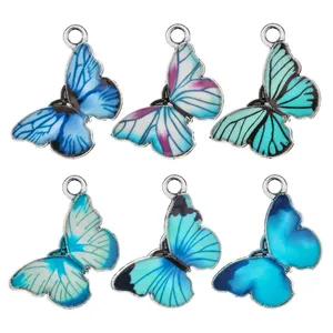 Breloques papillons bleu mixte, 20*14mm, 30 pièces, pendentif en émail pour la fabrication de bijoux, collier, boucles d'oreilles