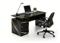 Bureau de travail moderne et tendance en bois, avec aménagement flexible, montage facile, plateau large et plat, et armoire à dossiers mobile amovible.