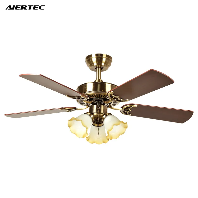 42 ''Rustic Classic Bronze 5 Plywood Blades Chandelier Decorativo Led Ventilador De Teto Com Luz Para Quarto Sala De Jantar