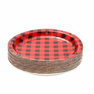 OEM Disposable 9-Inch Round Paper <b>Plate</b> in Modern CMYK Buffalo Plaid Factory Direct for Lumberjack Birthday Party Supplies - Product Image 4