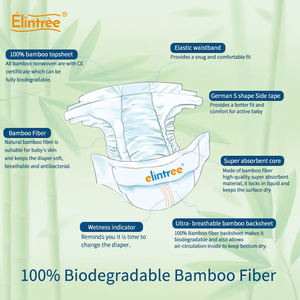 Elintree Fourniture d'usine de couches biodégradables Couches pour bébé en fibre de bambou TCF extra-absorbantes avec noyau SAP japonais - Product Image 4
