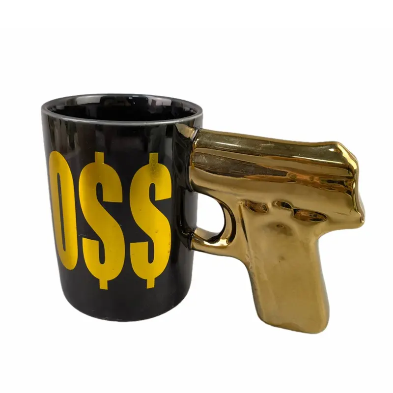 Sáng tạo Gốm Pistol Mug Electroplated Revolver Mugs Gun hình xử lý cốc cà phê