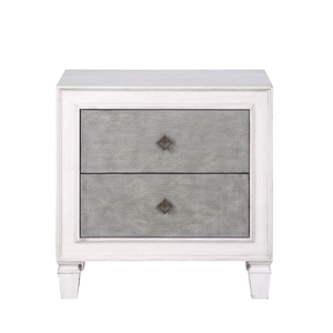 Table de chevet Katia en finition gris rustique et blanc patiné avec deux tiroirs pour chambre à coucher - Product Image 3