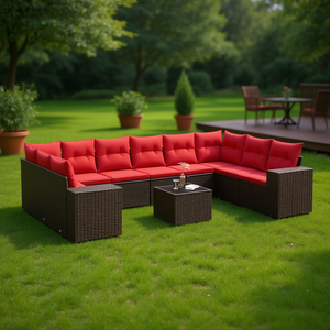 Ensemble de canapés de jardin en polyrotin brun avec coussins, 10+ places, mobilier d'extérieur au design contemporain - Product Image 2