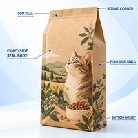 Sachet personnalisé en papier kraft sans fenêtre pour aliments pour chats, scellé sur huit côtés, pour la vente au détail et en gros