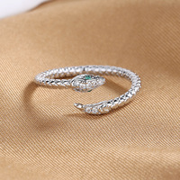 Bague Serpent Ouverte Tendance en Argent Sterling 925 Plaqué Or Vermeil avec Œil Vert