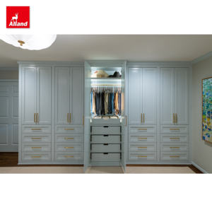 Fabricantes Chinos Suministran Armarios Modernos y Duraderos con Diseño Combinado en <span class=keywords><strong>Azul</strong></span> con Luz LED y Barra de Colgar Fija para Casa Personalizada - Product Image 4