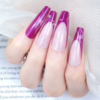 Faux ongles longs en ABS, forme cercueil, couvrance totale, pré-dessinés, motif galaxie violet français, réutilisables, pour salon de manucure