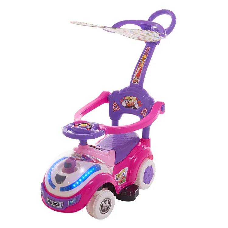 बच्चों पर पुश कार प्लास्टिक सवारी बच्चे खिलौना कार प्रकाश और संगीत के साथ/बच्चे के झूले कार wih संभाल