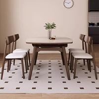 Zayshine Table Moderne Nordique de Luxe avec Pieds en Bois Massif, Table Pliante Rétractable, Pierre Synthétique Marbrée, Mobilier de Restaurant