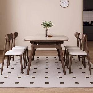 Zayshine <span class=keywords><strong>Table</strong></span> Moderne Nordique <span class=keywords><strong>de</strong></span> Luxe avec <span class=keywords><strong>Pieds</strong></span> en Bois Massif, <span class=keywords><strong>Table</strong></span> Pliante Rétractable, Pierre Synthétique Marbrée, Mobilier <span class=keywords><strong>de</strong></span> Restaurant - Product Image 4