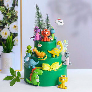 Dinosaur Cake Toppers Set - 20 Pcs Clay Dinosaurs, Palm Leaves, Eggs For Dino Theme Birthday & Baby Shower Decor