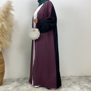 1438 #   Abaya ouverte populaire pour femme, modèle 2025, en tissu Nida lisse et élégant, design bicolore, manches amples, dos noir. - Product Image 5