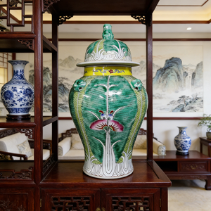 Vase chinois en céramique de porcelaine, motif Bok Choy, peint à la main, pot décoratif pour la pièce, pot à gingembre - Product Image 3