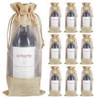 Sacs à vin personnalisés pour cadeaux de mariage et de festival avec fenêtre en organza transparent, pochette à cordon en toile de jute, sacs à bouteilles en toile de jute pour fête
