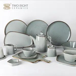 Dua Delapan Set Piring Tembikar Klasik Modern, Piring Makan Keramik Set Piring Makan Porselen Tahan Lama
