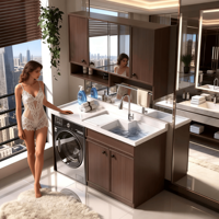Meuble de salle de bain moderne en aluminium avec évier en pierre de quartz de 35 à 60 pouces, miroir intelligent, personnalisation écologique pour chambre à coucher