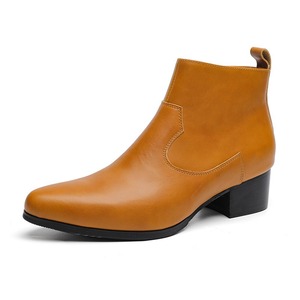 2026 New Winter-Spring Men's Leather Short Boots Pointed Toe High Top Top Layer Cowhide High Heel Boots men's shoes - Product Image 5