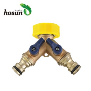 <span class=keywords><strong>Adaptateur</strong></span> de tuyau <span class=keywords><strong>d</strong></span>'arrosage extérieur en laiton sans plomb, robuste, avec raccord en Y à 2 voies, connecteurs rapides, design métallique durable - Product Image 2