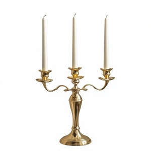 Golden Three-Arm Candelabra <b>Tapered</b> <b>Candle</b> Holder for Home Decoration Wedding Decorative Use - Product Image 1