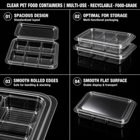 Boîte alimentaire transparente en PET à clapet, 4 compartiments, avec couvercle articulé, pour emballage à emporter, salades, fruits, sushis, traiteur