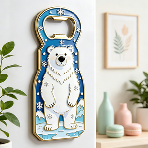 Abridor de Botellas de Cerveza de Esmalte Suave con Diseño de Oso Polar y Copo de Nieve, de Aleación de Zinc, Imán para Refrigerador, para Bar y Cocina - Product Image 1