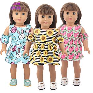 FREEDOM-vestido de muñeca con estampado de girasol, ropa para muñecas de 18 pulgadas, <span class=keywords><strong>precio</strong></span> al por mayor, <span class=keywords><strong>pulpo</strong></span>, novedad de <span class=keywords><strong>2022</strong></span> - Product Image 1