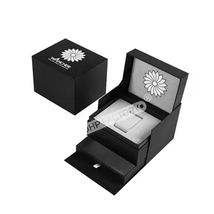 Custom Cardboard Watch Strap Paper Packaging Matt Black Magnetic Closure Luxury Display Watch Gift Box