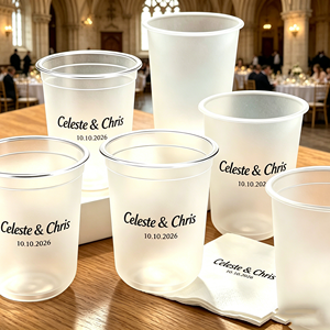 Gobelets en plastique PP jetables écologiques personnalisables avec logo, 500 ml et 700 ml, gobelets plats givrés pour café, boba, thé au lait, monogramme de mariage - Product Image 1