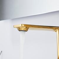 Grifo de Lavabo Cuadrado de Latón de Alta Calidad con Diseño Creativo, Acabado Dorado Cepillado, Grifo de Cascada Duradero y Alto