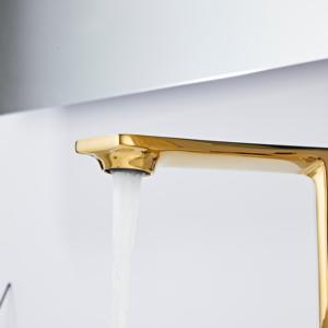 Rubinetto per Lavabo di Alta Qualità, Design Creativo, Monocomando Quadrato in Ottone, Finitura Oro Spazzolato, Effetto Cascata, Durevole e Alto - Product Image 2