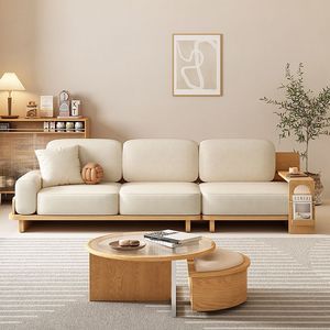 Sofá de Salón en Forma de L, de Madera Maciza, Estilo <span class=keywords><strong>Crema</strong></span>, Diseño Simple, Personalizable, de Tres Plazas, para Apartamentos Pequeños - Product Image 1