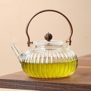 Tetera de vidrio con tapa, resistente al calor, para preparar té, diseño de calabaza a rayas, apta para estufas eléctricas de cerámica. - Product Image 5