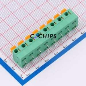 MX142R-7.62-08P-GN01-Cu-A Spring Terminal Block Bent Lead Through Hole,P=7.62mm Connector 1x8P 7.62mm Green Right Angle Insert - Product Image 1