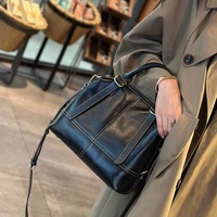 Tas Boston Kulit Asli Vintage Mewah untuk Wanita, Tas Tangan Pegangan Atas Retro Kulit Sapi, Tas Selempang Bahu Wanita Desainer