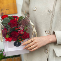 Vente flash - Boîte cadeau en papier kraft pliable carrée transparente pour fleurs fraîches, ruban simple, couleur unie, pour la Saint-Valentin