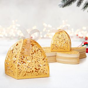 6X6X7 cm <span class=keywords><strong>Pack</strong></span> de 100 Noël Mariage Anniversaire Alimentaire Sans BPA Or Découpé Au Laser Rose Coffrets Cadeaux avec Ruban - Product Image 3