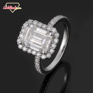 Anillo de Diamante Moissanita Genuino con Corte Esmeralda Rectangular Goldleaf GRA, Plata de Ley 925, Anillos Finos de Compromiso, Joyería para Mujer - Product Image 2