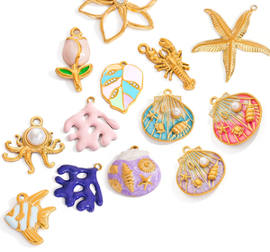 Flor Marina Barroca |   Colgantes de Acero Inoxidable con Baño PVD de 18K y Esmalte, Venta al por Mayor para Fabricación de Joyería DIY |   Resistente al agua y duradero - Product Image 1