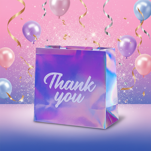 Petit <span class=keywords><strong>sac</strong></span> en <span class=keywords><strong>papier</strong></span> holographique avec logo de remerciement personnalisé, emballage cadeau en carton <span class=keywords><strong>brillant</strong></span>, accessoire pour les magasins, sacs spéciaux, pour les boutique - Product Image 1