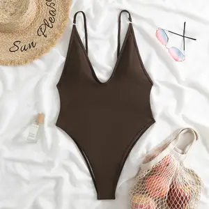 Modern Designer Solid Color Strap Bikini 1 Piece Thong Bathing Suit Fitness Swimsuit Women Swimwear