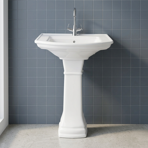Meilleure Vente : Ensemble Lavabo Rond en Céramique avec Piédestal pour Salle de Bain, Articles Sanitaires en Porcelaine pour la Maison - Product Image 4