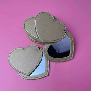Wholesale Cute Pocket Small <b>Mirror</b> PU Leather Heart Shape Mini Travel <b>Compact</b> <b>Mirror</b> - Product Image 6